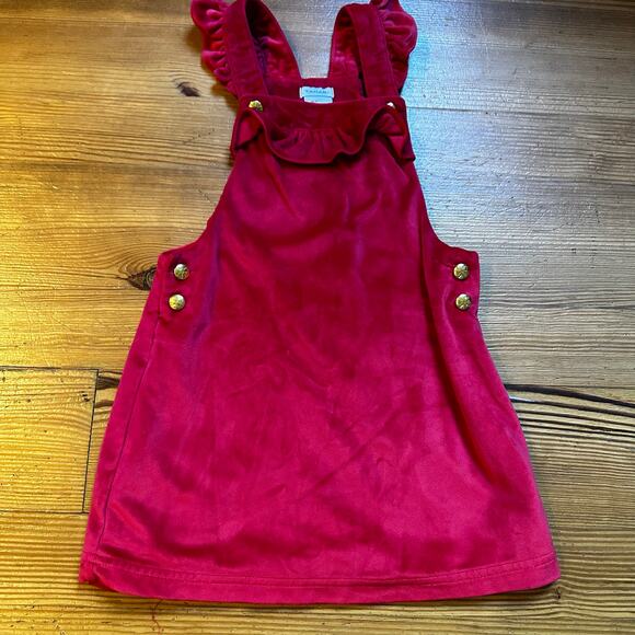 Tahari red velvet snowflake button ruffle overall dress SIZE 6 - Picture 1 of 4